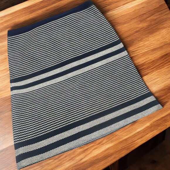J Crew G2449 Navy Blue White Tweed Striped Pencil Skirt - Picture 1 of 9